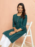 Women's Green Cotton Ikkat Kurta